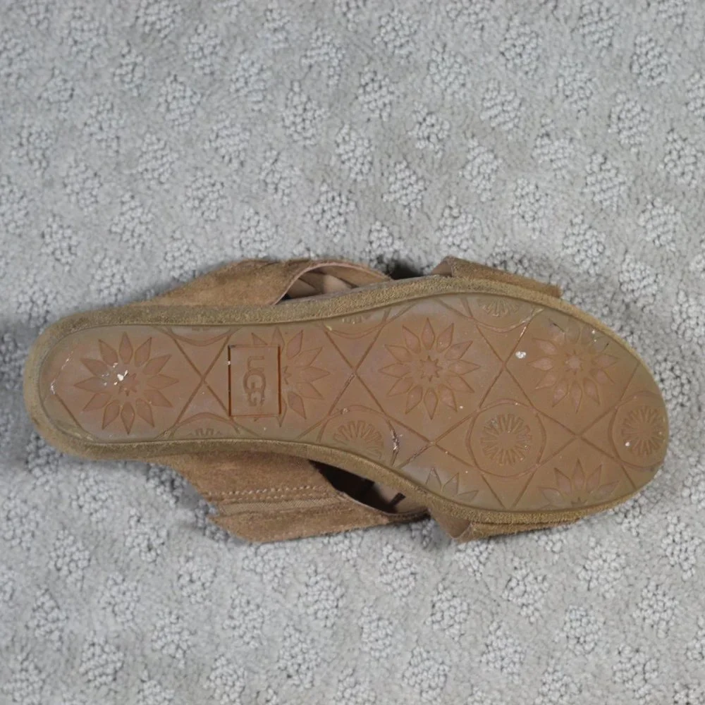 Ugg Size 9 Tan Suede & Cork Wedge Heel
